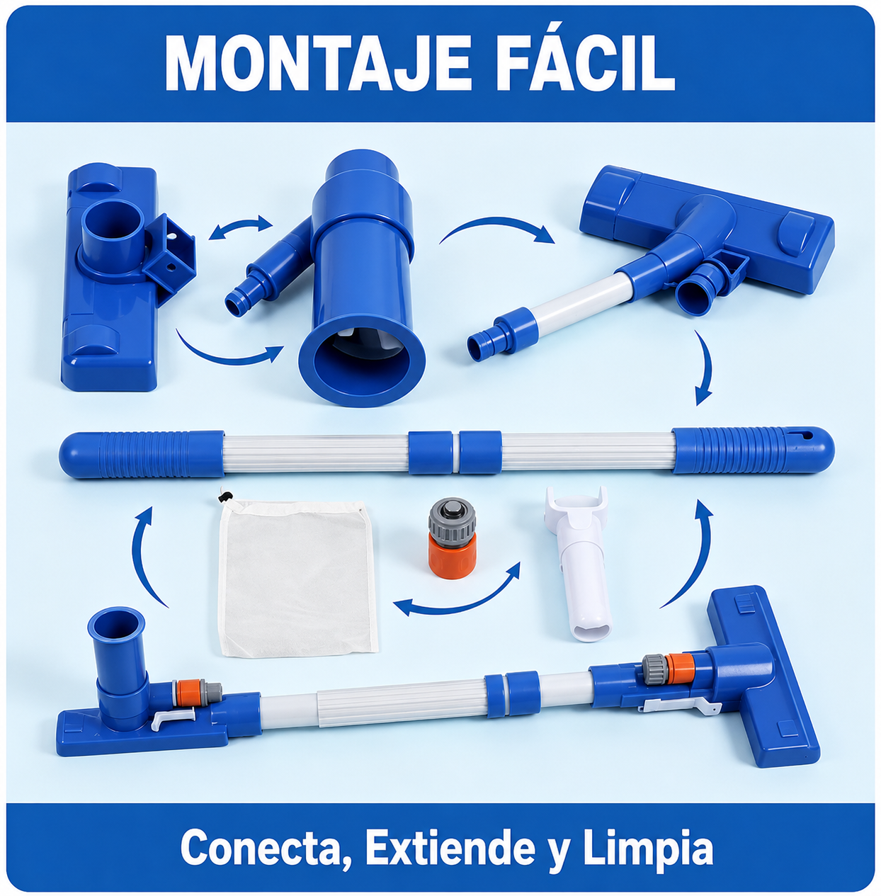 Limpiafondos Manual para Piscina con Pértiga Telescópica 88 cm